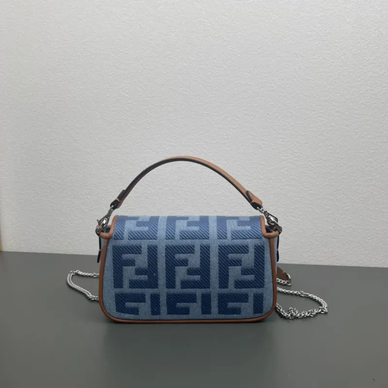 Fendi Blue Denim Baguette Shoulder Bag 293 - Image 4