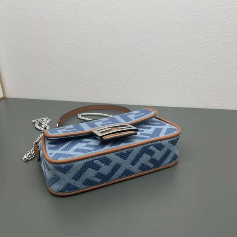 Fendi Blue Denim Baguette Shoulder Bag 293 - Image 5