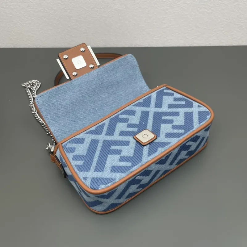 Fendi Blue Denim Baguette Shoulder Bag 293 - Image 6