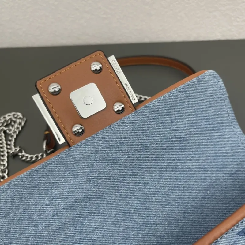 Fendi Blue Denim Baguette Shoulder Bag 293 - Image 7