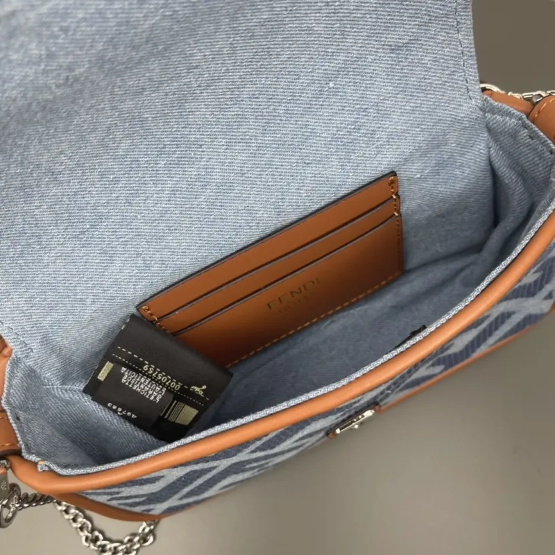 Fendi Blue Denim Baguette Shoulder Bag 293 - Image 9