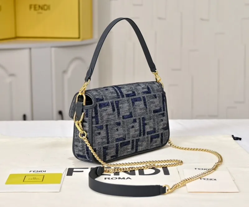 Fendi Baguette Denim Shoulder Bag - Image 3