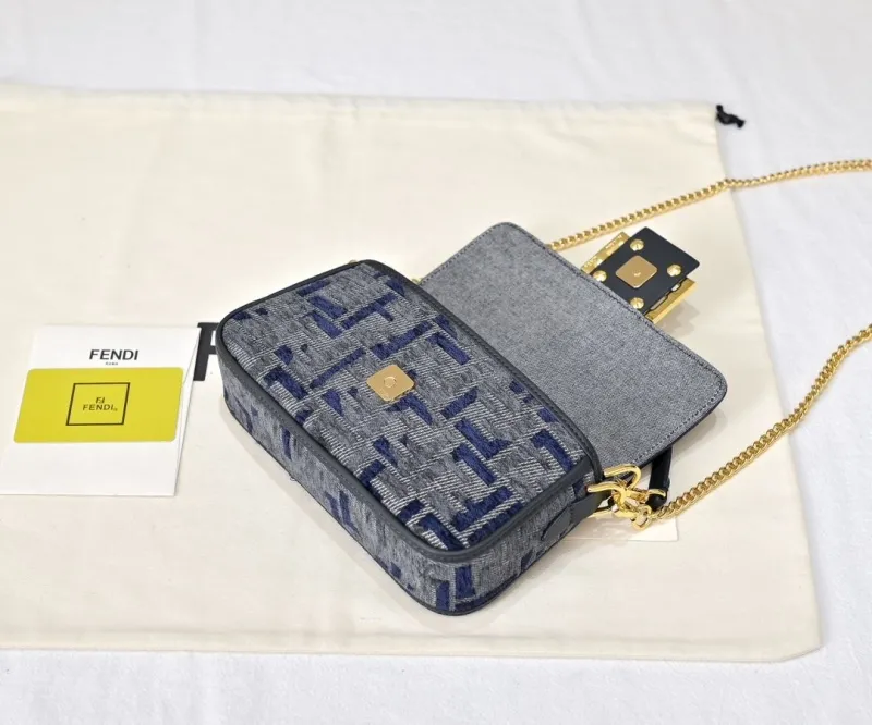 Fendi Baguette Denim Shoulder Bag - Image 6