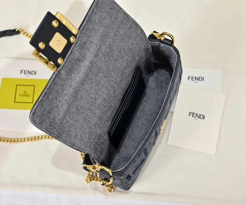 Fendi Baguette Denim Shoulder Bag - Image 9