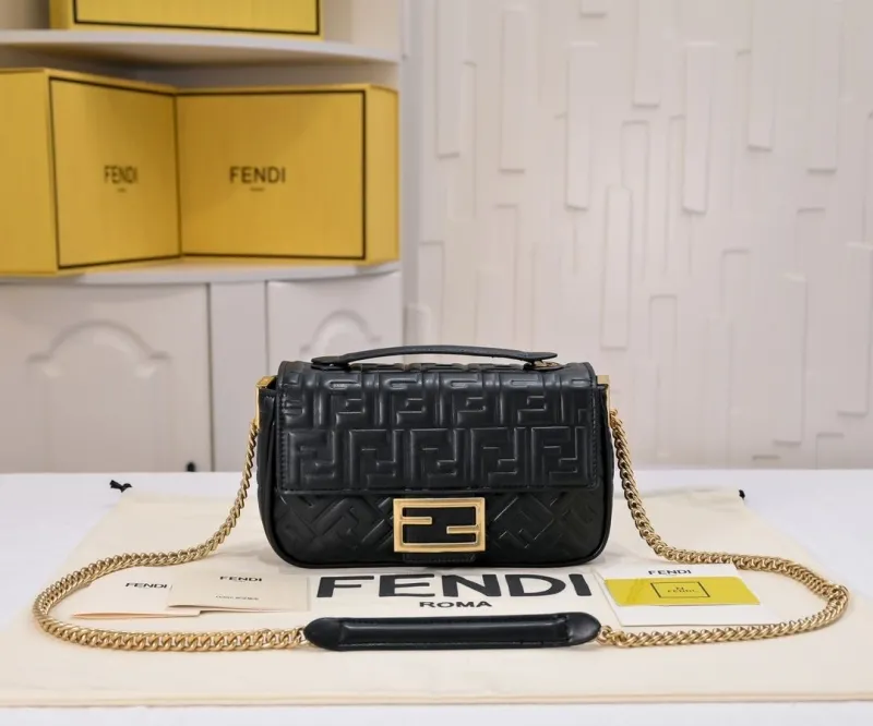 Fendi Black Baguette Chain Shoulder Bag