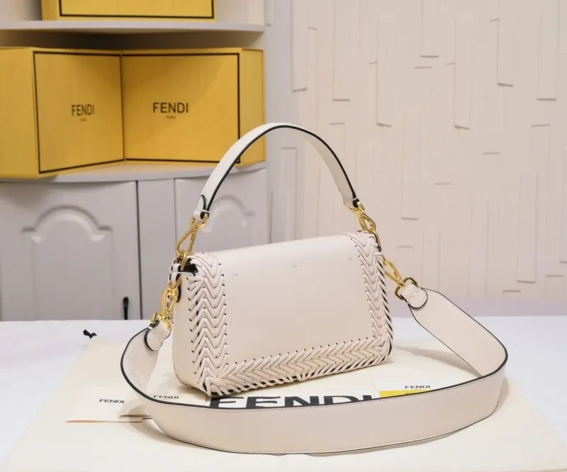 Alternative view of Fendi White Woven Baguette Shoulder Bag