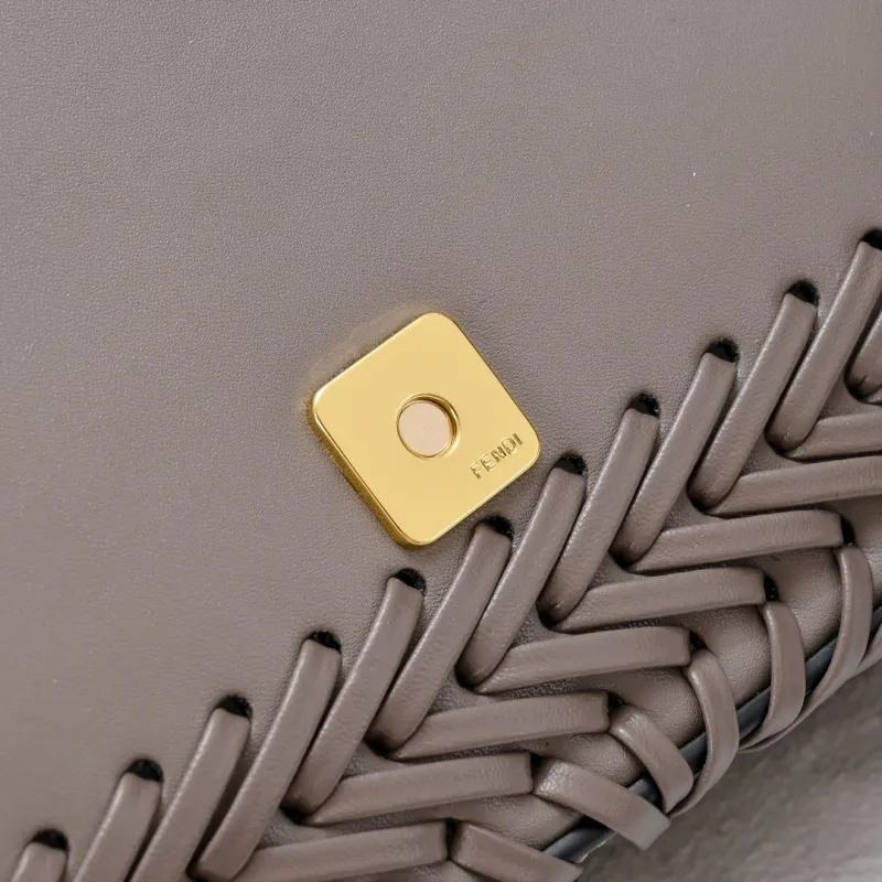 Fendi Gray Woven Leather Baguette Bag - Image 6