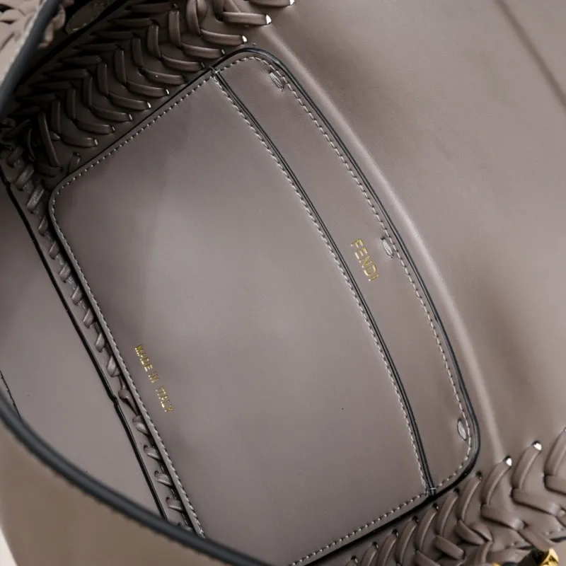 Fendi Gray Woven Leather Baguette Bag - Image 8