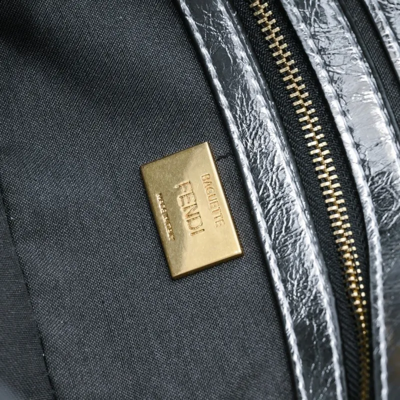 Fendi Silver Baguette Crossbody Bag - Image 7