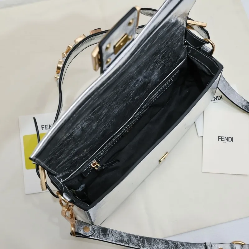Fendi Silver Baguette Crossbody Bag - Image 9