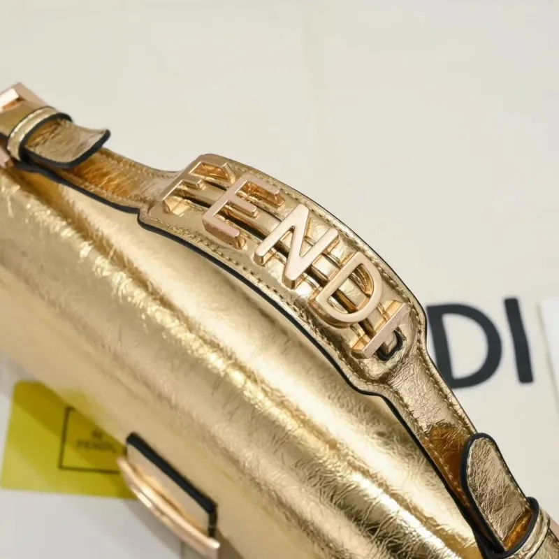 Fendi Gold Metallic Baguette Shoulder Bag 304 - Image 3