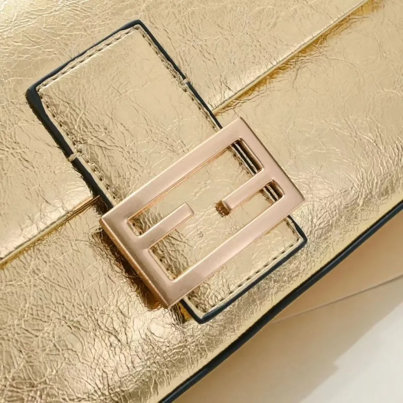 Fendi Gold Metallic Baguette Shoulder Bag 304 - Image 5