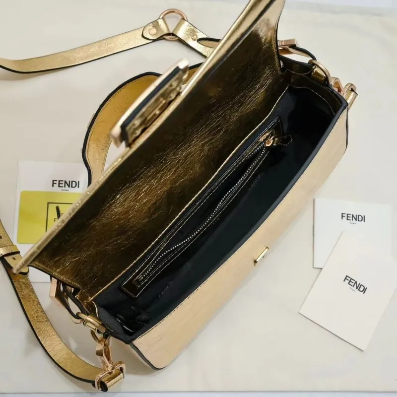 Fendi Gold Metallic Baguette Shoulder Bag 304 - Image 9