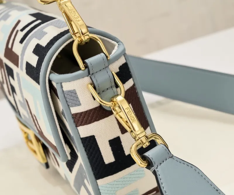 Fendi FF Monogram Light Blue Baguette Shoulder Bag - Image 3