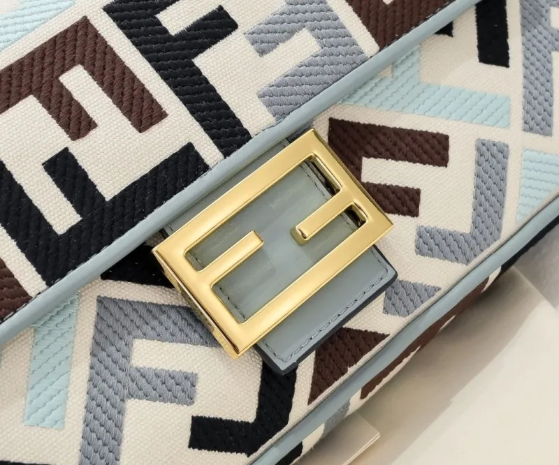 Fendi FF Monogram Light Blue Baguette Shoulder Bag - Image 4