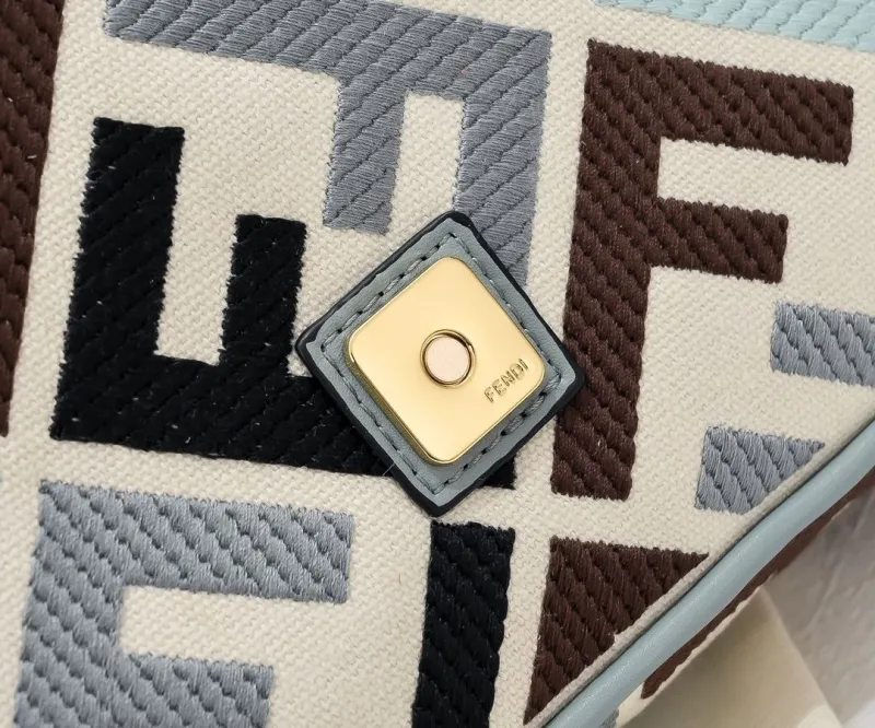 Fendi FF Monogram Light Blue Baguette Shoulder Bag - Image 5