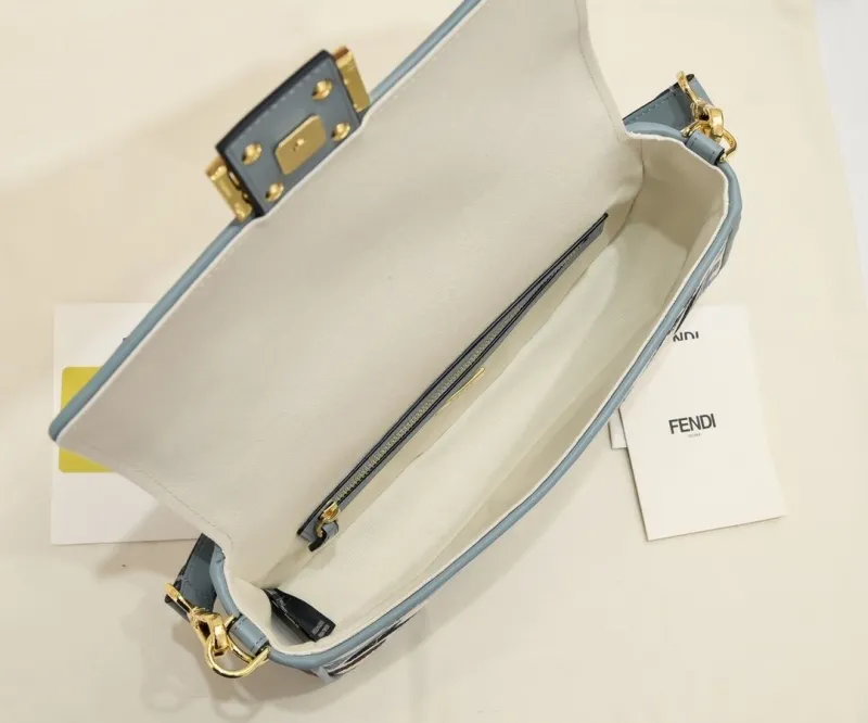 Fendi FF Monogram Light Blue Baguette Shoulder Bag - Image 9