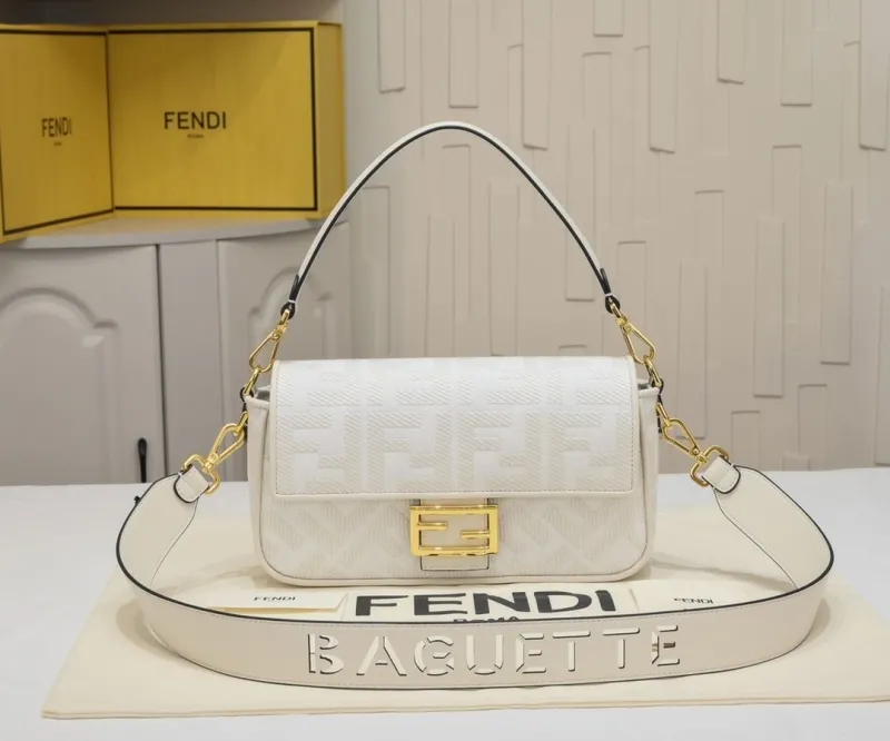 Fendi White Baguette Shoulder Bag