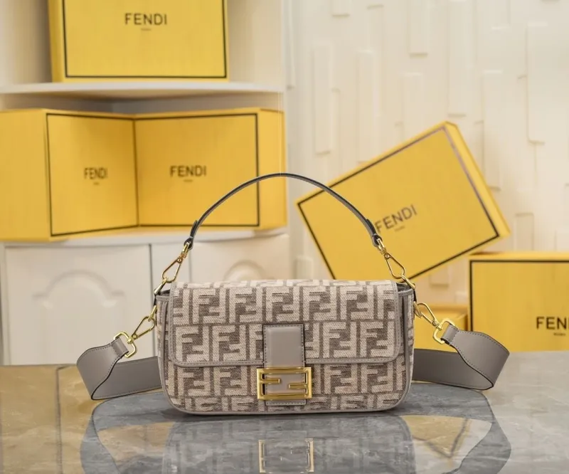 Fendi Gray Baguette Shoulder Bag