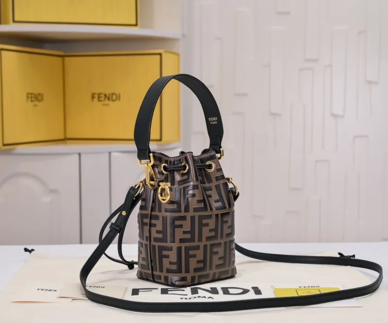 Fendi Brown FF Monogram Bucket Bag - Image 3