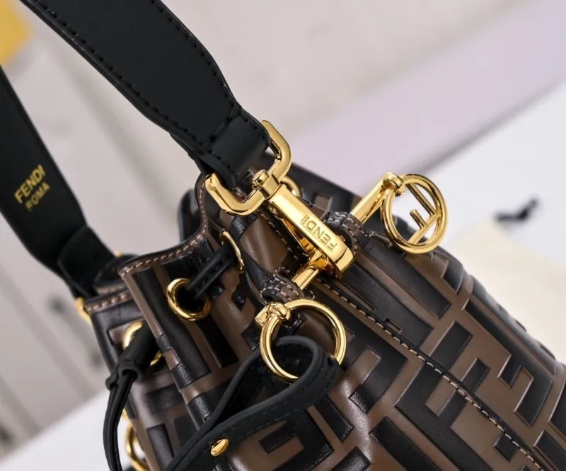 Fendi Brown FF Monogram Bucket Bag - Image 4