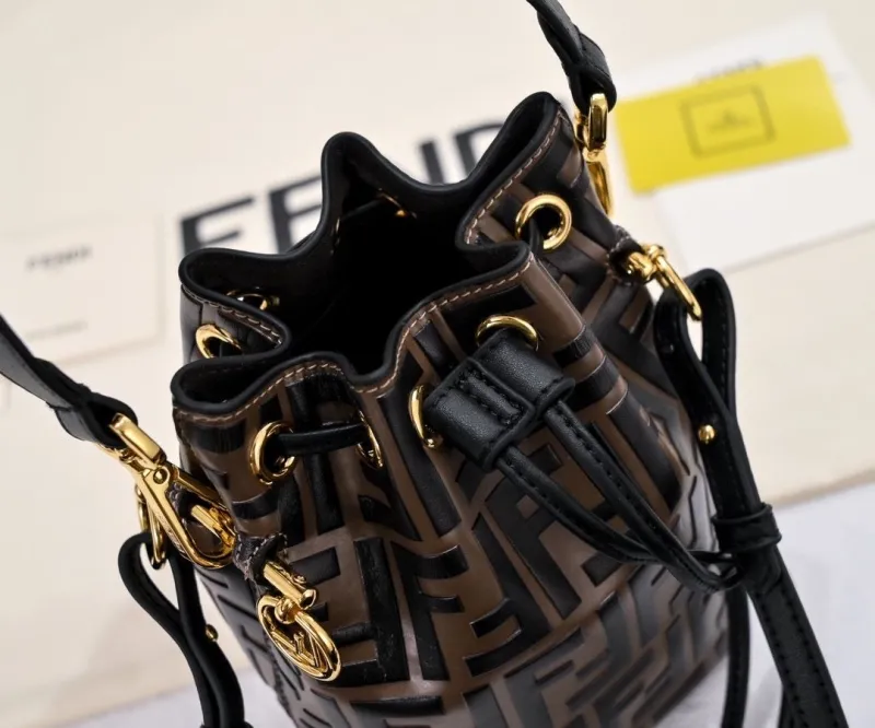 Fendi Brown FF Monogram Bucket Bag - Image 5