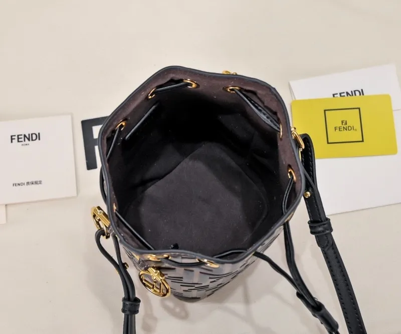 Fendi Brown FF Monogram Bucket Bag - Image 9