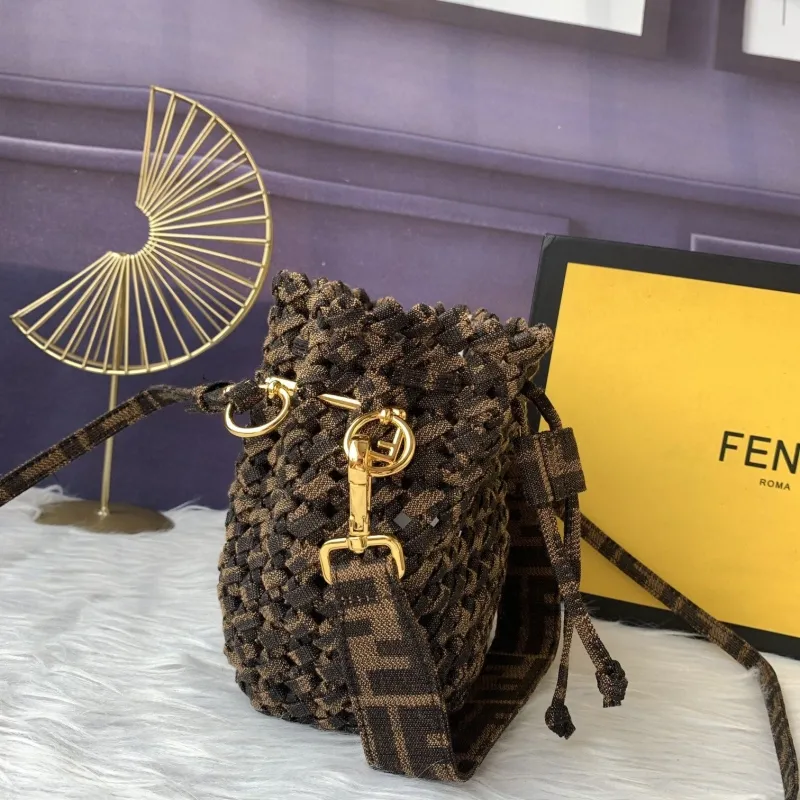 Fendi Brown Woven Bucket Bag - Image 3