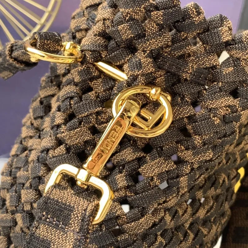 Fendi Brown Woven Bucket Bag - Image 6