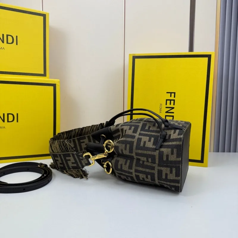 Fendi FF Monogram Bucket Bag with Strap - Image 4