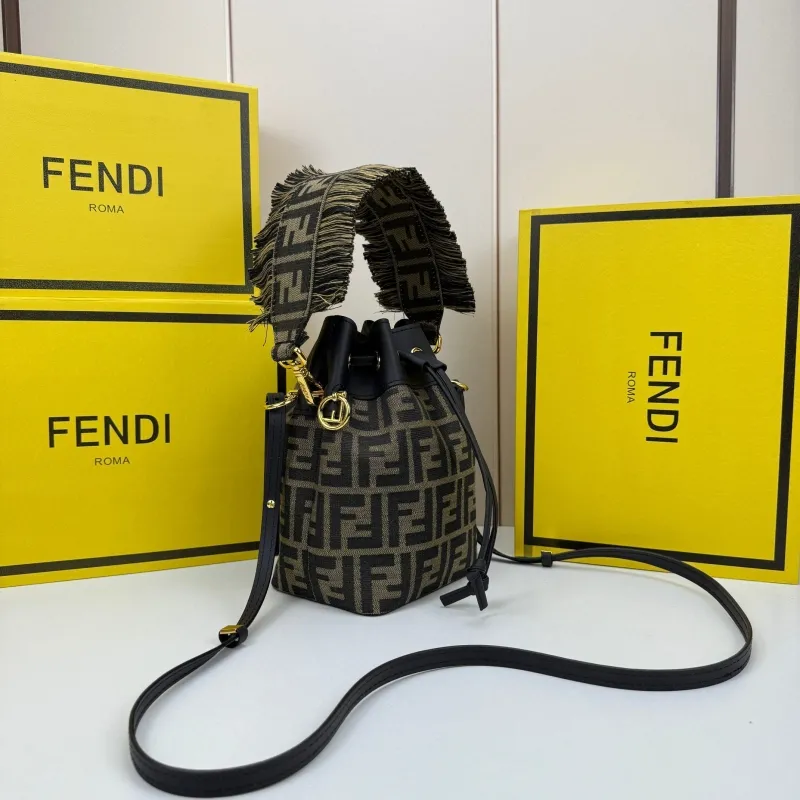 Fendi FF Monogram Bucket Bag with Strap - Image 5