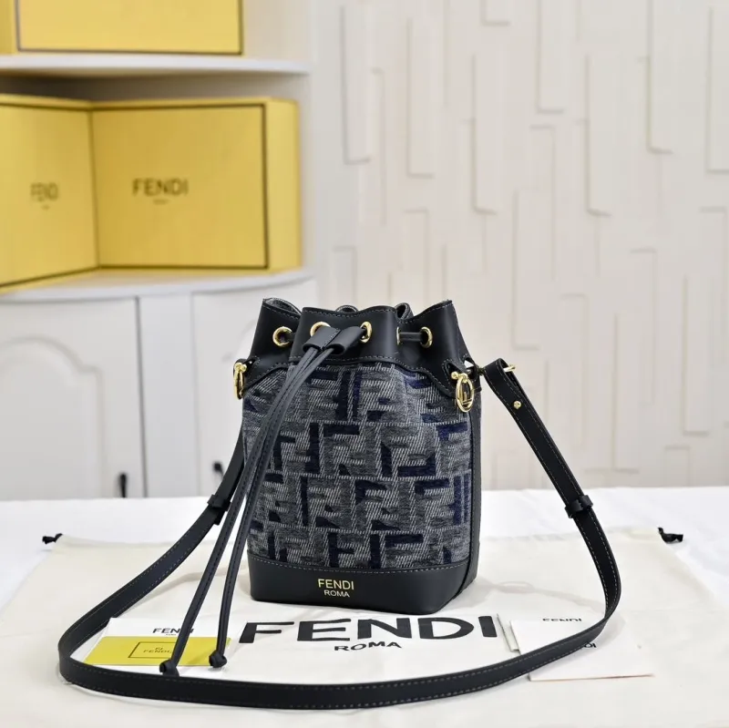 Fendi Dark Blue FF Denim Bucket Bag - Image 3