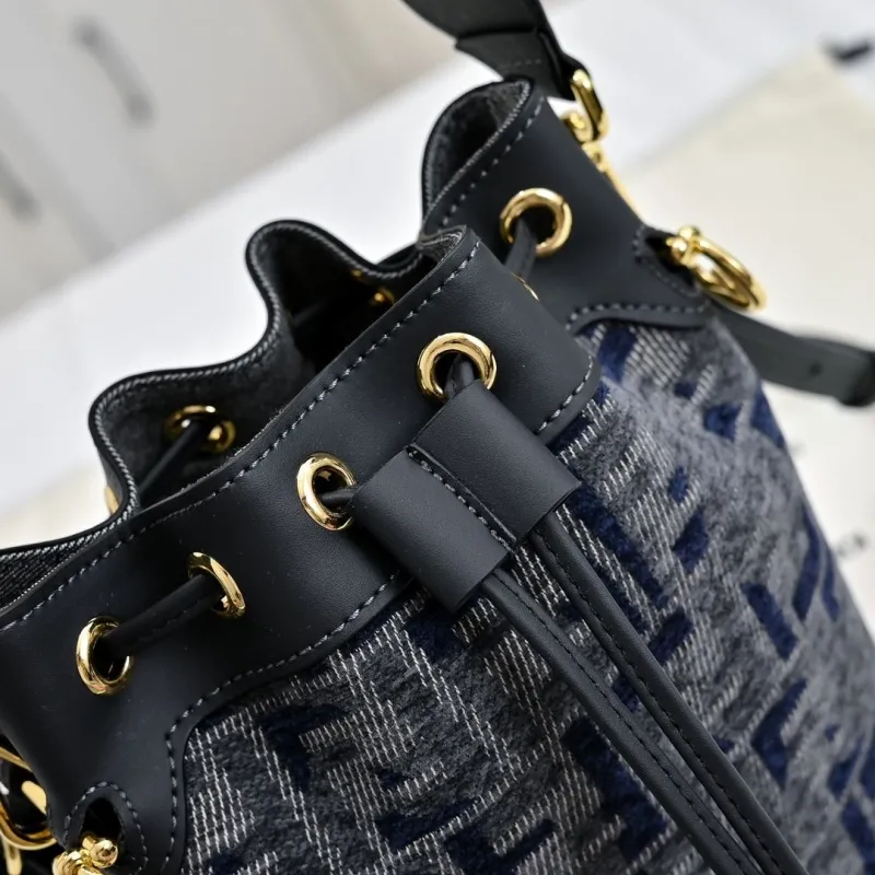 Fendi Dark Blue FF Denim Bucket Bag - Image 5