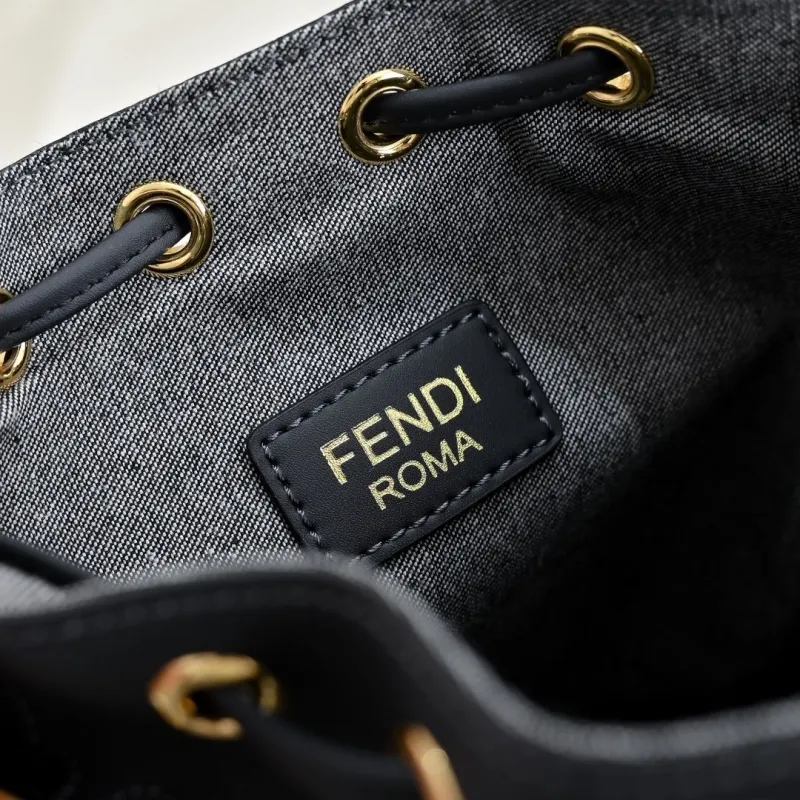 Fendi Dark Blue FF Denim Bucket Bag - Image 8