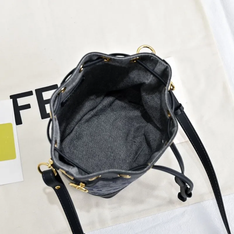 Fendi Dark Blue FF Denim Bucket Bag - Image 9