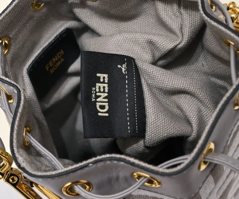 Fendi Gray White FF Logo Bucket Bag - Image 7