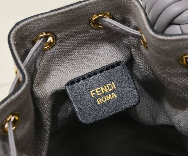 Fendi Gray White FF Logo Bucket Bag - Image 8