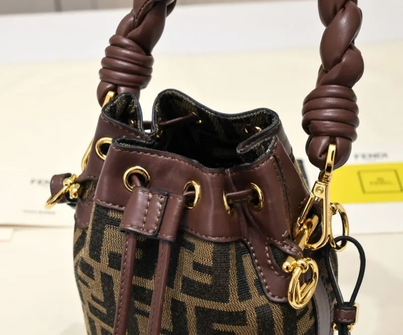 Fendi Brown FF Monogram Bucket Bag - Image 6