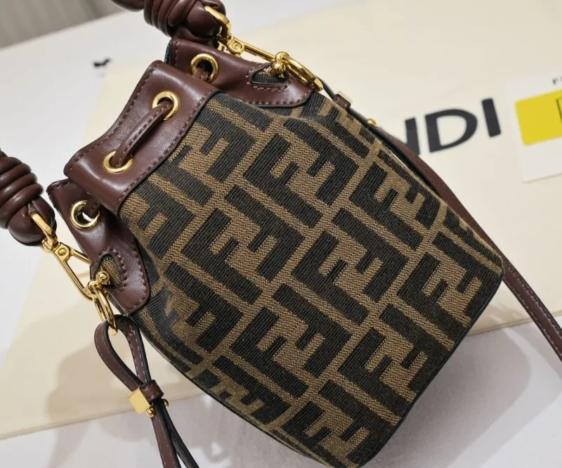 Fendi Brown FF Monogram Bucket Bag - Image 7