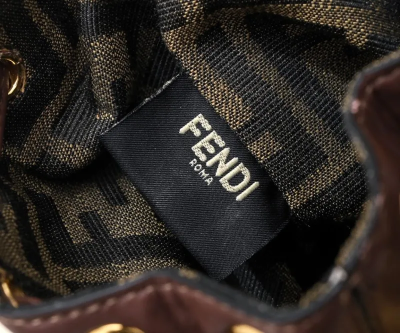 Fendi Brown FF Monogram Bucket Bag - Image 8