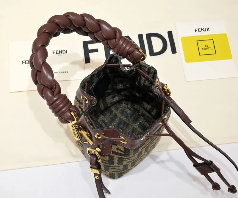 Fendi Brown FF Monogram Bucket Bag - Image 9