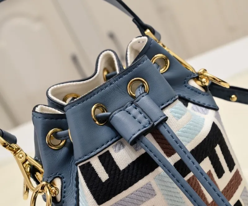 Fendi FF Motif Bucket Bag Blue - Image 3