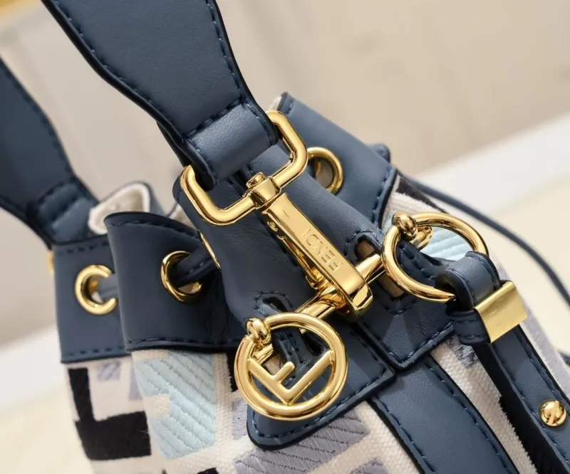Fendi FF Motif Bucket Bag Blue - Image 5
