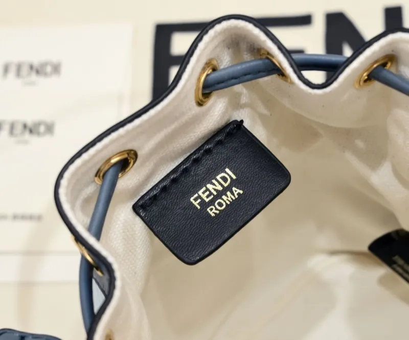 Fendi FF Motif Bucket Bag Blue - Image 8