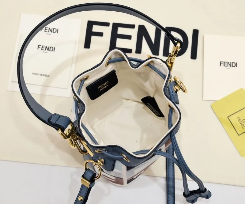 Fendi FF Motif Bucket Bag Blue - Image 9