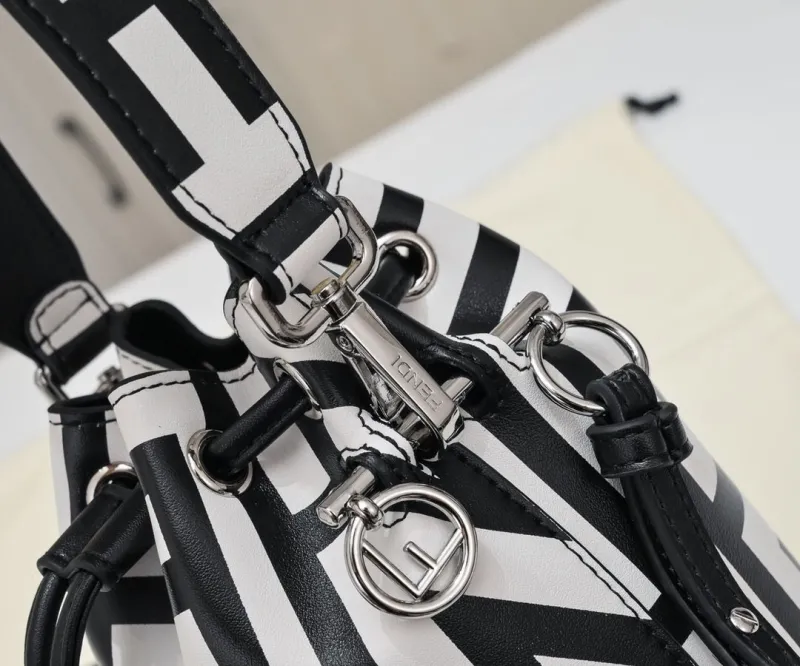 Fendi Black White Mini Bucket Bag - Image 3