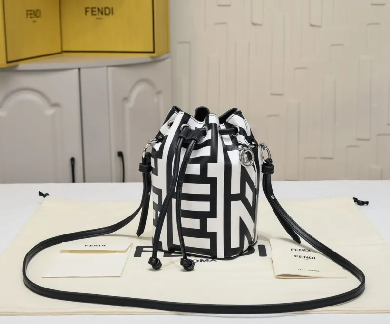 Fendi Black White Mini Bucket Bag - Image 5