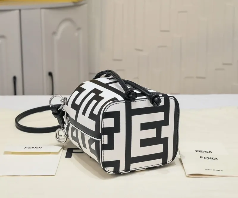 Fendi Black White Mini Bucket Bag - Image 6