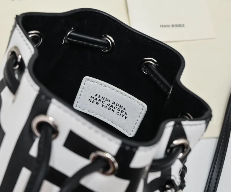 Fendi Black White Mini Bucket Bag - Image 7
