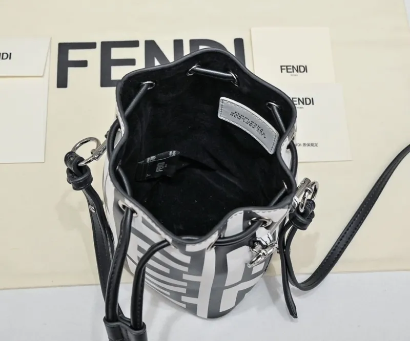 Fendi Black White Mini Bucket Bag - Image 9